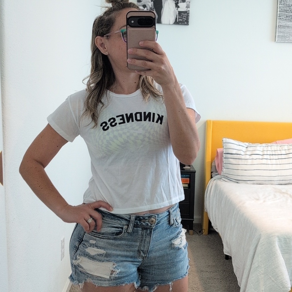 Sub_Urban Riot KINDNESS Cropped White T-Shirt Women's Size Small